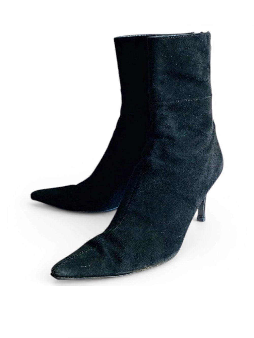 🛍️ GUCCI AUTHENTIC MID CALF SUEDE POITED TOE BACK ZIP ANKLE BOOTS
